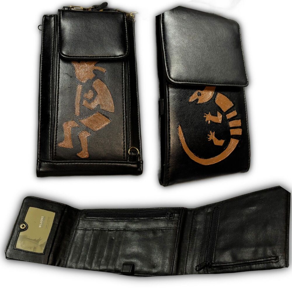 Vintage Wilsons Leather Hand-Painted Gecko Tri-Fold Wallet